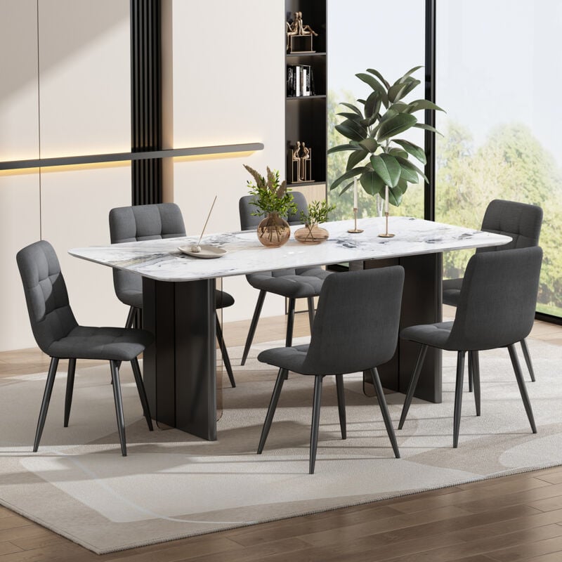 foto del prodotto sedia da sala da pranzo (4 pezzi), grigio scuro, set di 4 sedie imbottite, sedia design con schienale, seduta in velluto, struttura in metallo okwish