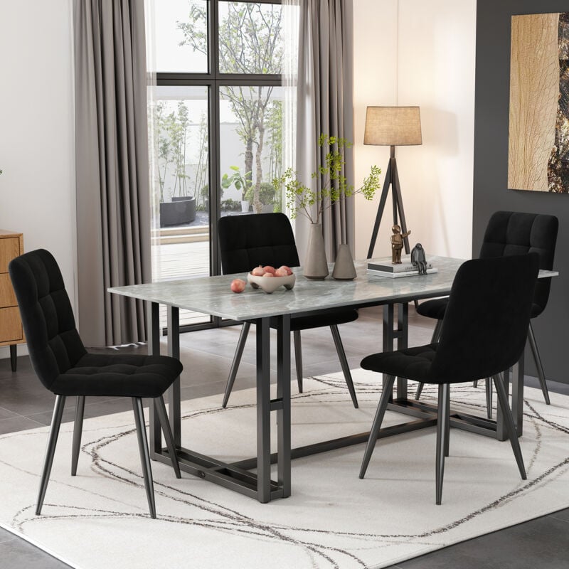 foto del prodotto sedia da sala da pranzo 4 pezzi , nero, set di 4 sedie imbottite, sedia design con schienale, seduta in velluto, struttura in metallo okwish