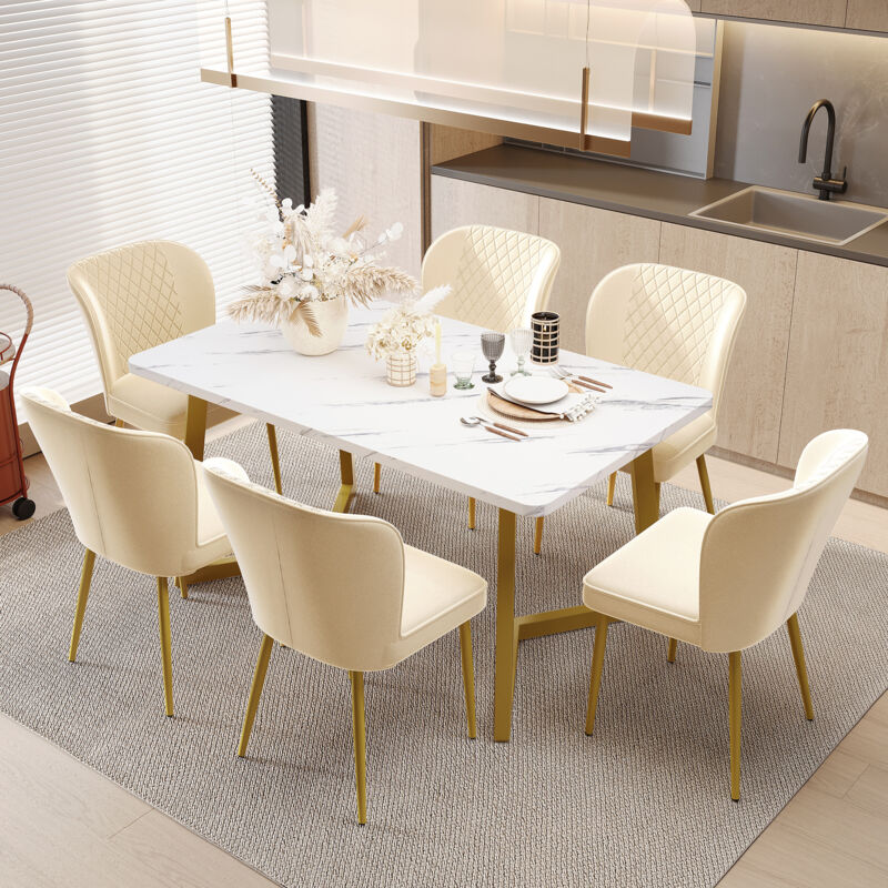 foto del prodotto sedia da sala da pranzo 6 pezzi , beige, sedia di design imbottita con schienale, seduta in velluto, struttura in metallo