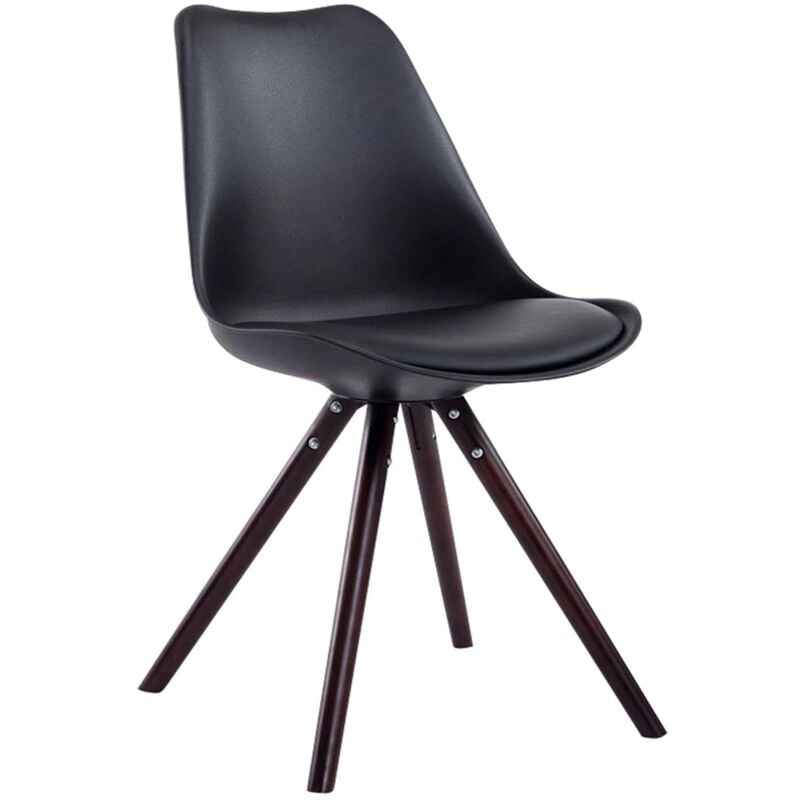 foto del prodotto sedia da sala da pranzo dal design scandinavo in pvc nero e gambe in legno marrone, forma rotonda 100003422