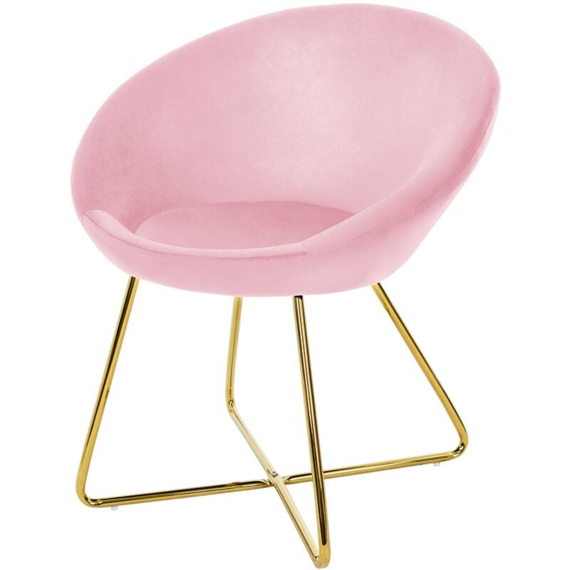 foto del prodotto sedia da sala da pranzo in velluto rosa sedia da soggiorno con schienale rotondo poltrona imbottita gambe in metallo dorato poltroncina ergonomica da