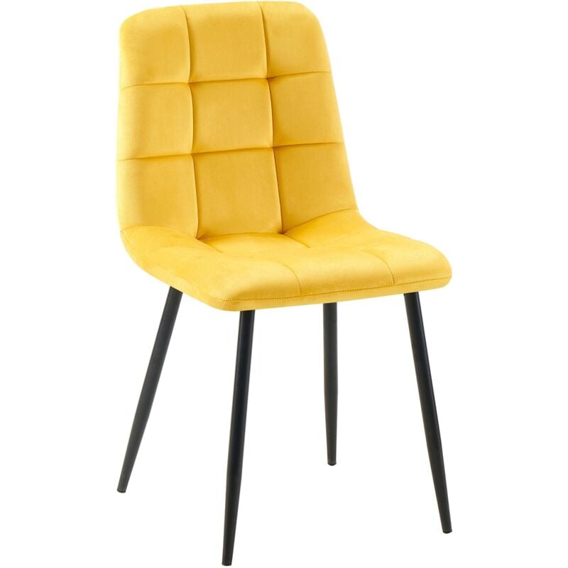 foto del prodotto sedia da sala da pranzo x1 cucitura quadrata in tessuto di velluto giallo gambe in metallo nero 100001967