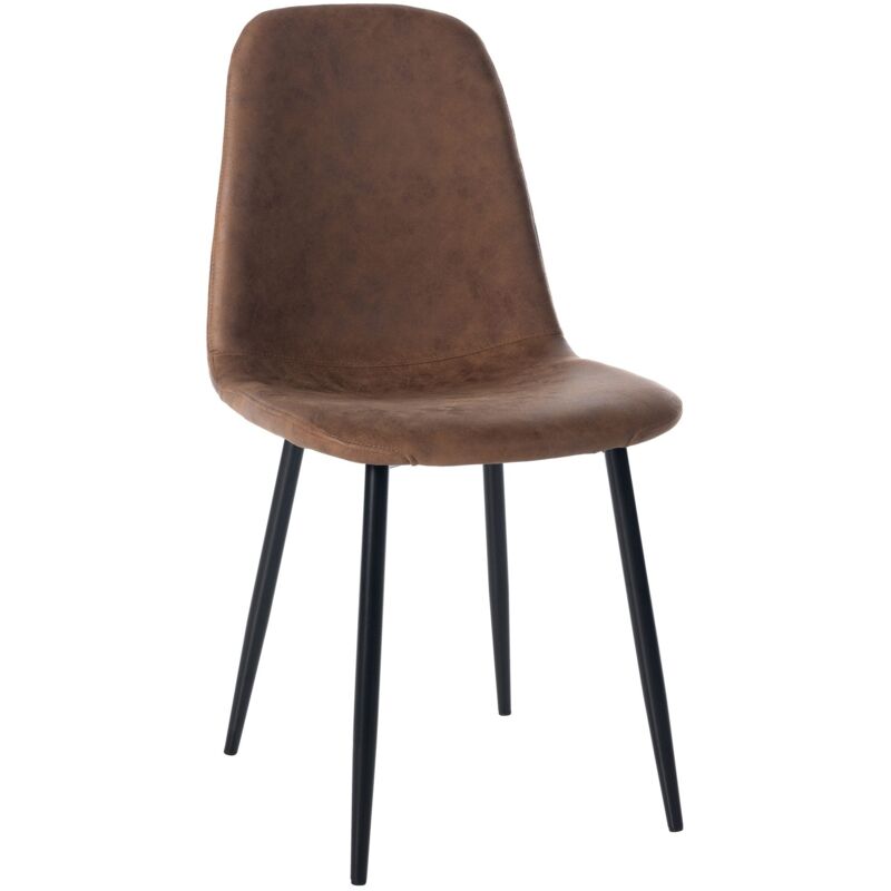 foto del prodotto sedia da sala da pranzo x1 dal design semplice con gambe in metallo nero, seduta in pvc marrone 100002076