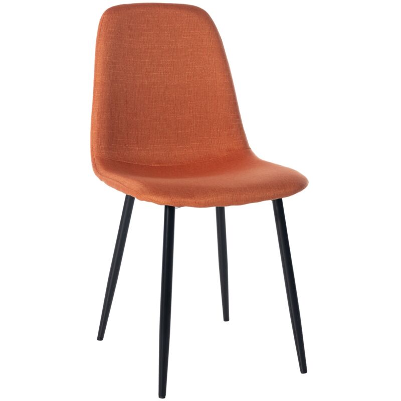 foto del prodotto sedia da sala da pranzo x1 dal design semplice con gambe in metallo nero, seduta in tessuto arancione 100002072
