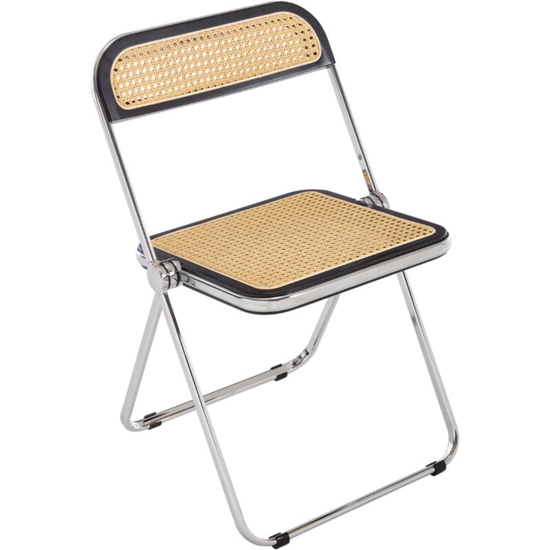 foto del prodotto sedia da salotto in rattan, sedia da pranzo senza braccioli, sedia pieghevole con gambe in metallo per balcone, beige