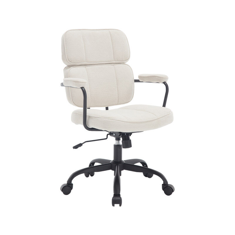 foto del prodotto sedia da scrivania girevole sedia da ufficio in tessuto imbottita con rotelle sedie scrivania regolabile in altezza poltrona ufficio, beige