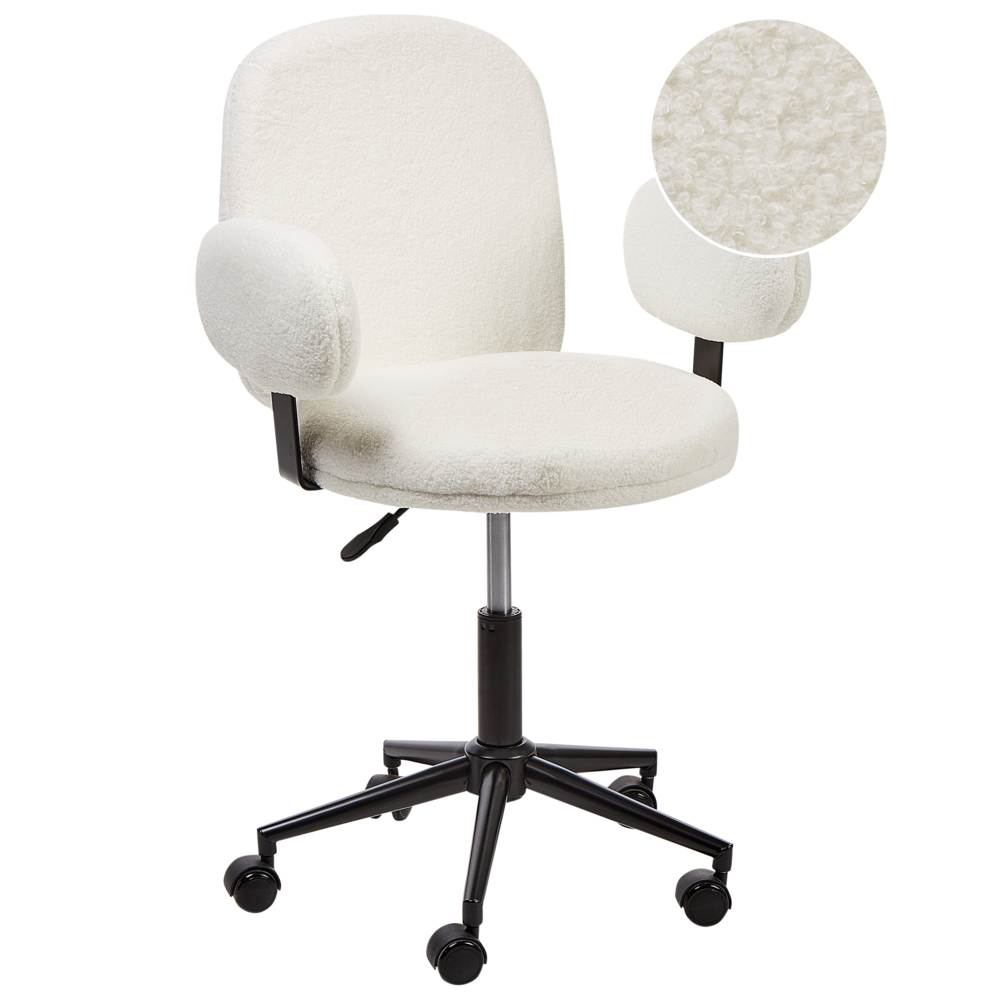 foto del prodotto sedia da scrivania off white boucle base regolabile in altezza moderna home office