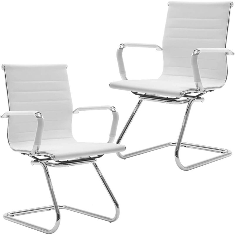 foto del prodotto sedia da scrivania set di 2 sedia cantilever in simipelle sedie da conferenze, braccioli cromati, ufficio per ufficio di gestione, wahson, bianco