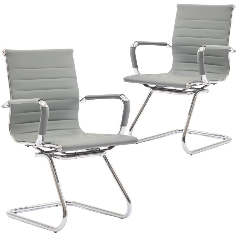 foto del prodotto sedia da scrivania set di 2 sedia cantilever in simipelle sedie da conferenze, braccioli cromati, ufficio per ufficio di gestione, wahson, grigio