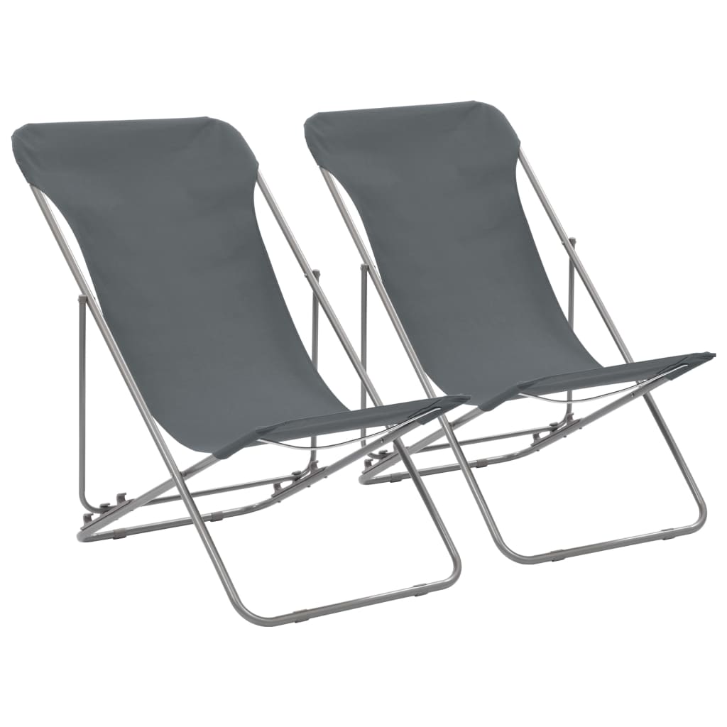 foto del prodotto sedia da spiaggia pieghevole 2 pz acciaio tessuto oxford grigio cod mxl 11877