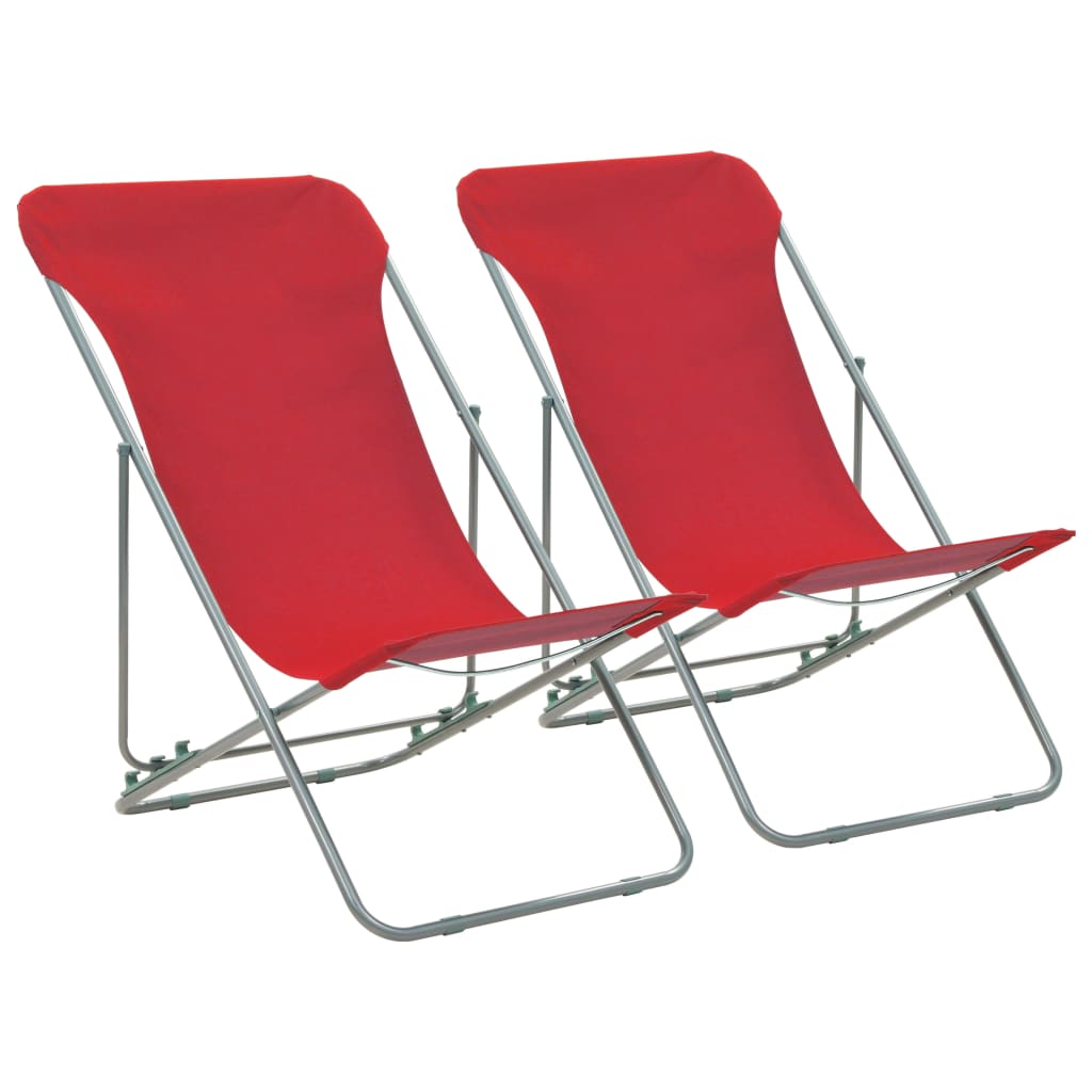 foto del prodotto sedia da spiaggia pieghevole 2 pz acciaio tessuto oxford rosso cod mxl 11566