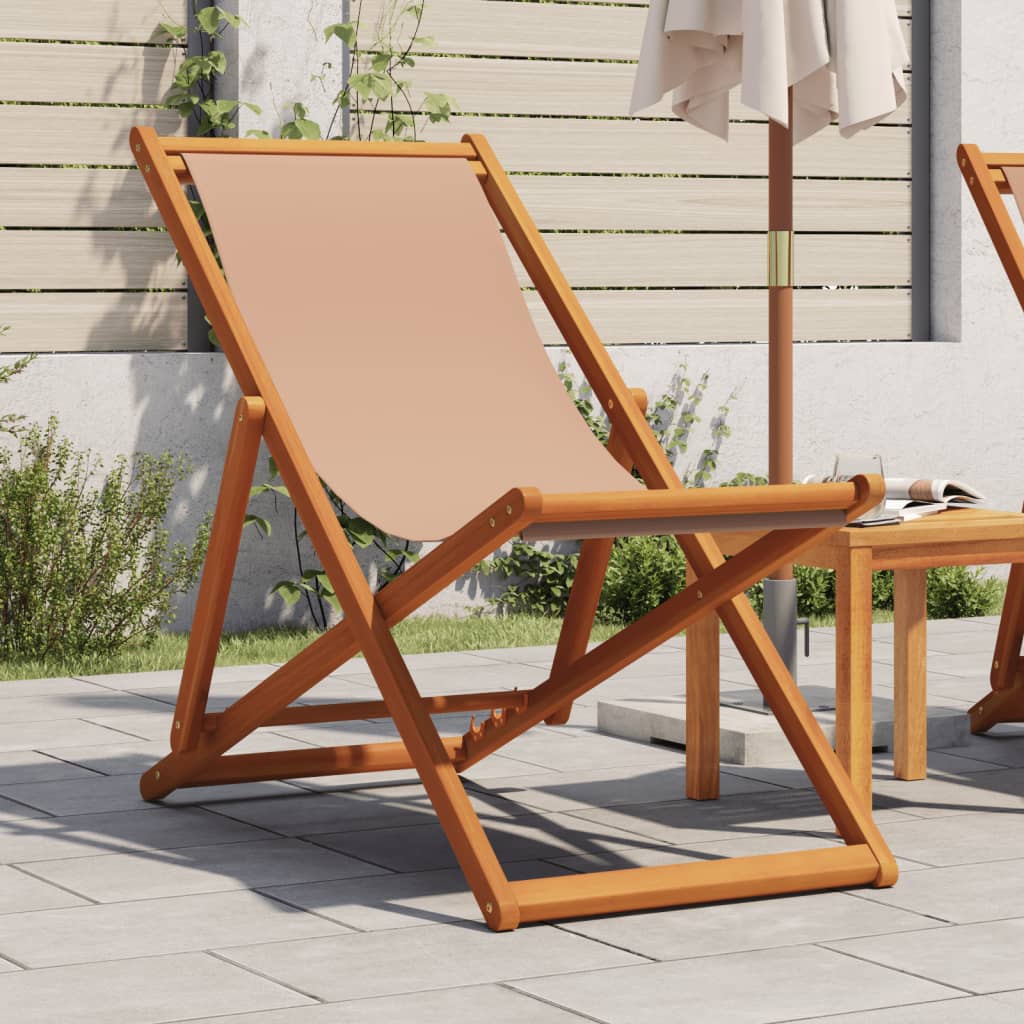 foto del prodotto sedia da spiaggia pieghevole tortora legno eucalipto e tessuto