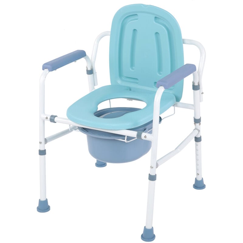 foto del prodotto sedia da toilette comoda in acciaio resistente comodino, sedia da toilette con bracciolo abbassabile con altezza regolabile, montaggio facile, sedile