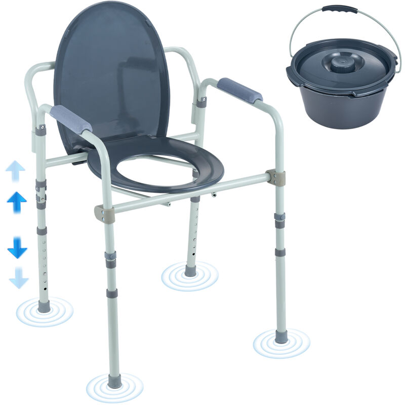immagine 0 del prodotto sedia da toilette, comodino da comodino con sedile wc piu ampio, altezza regolabile su 7 livelli, secchio rimovibile da 5,8 litri, capacita 350