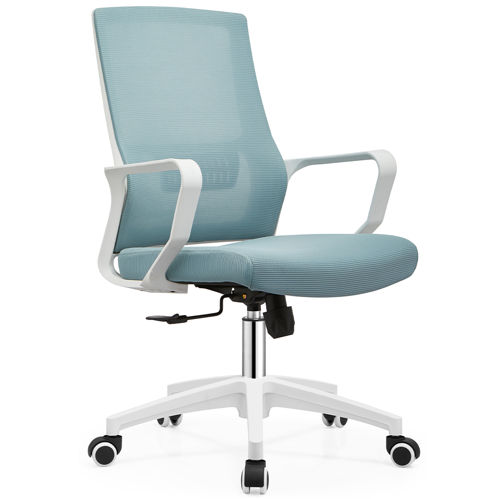 foto del prodotto sedia da ufficio blu con struttura bianca poltrona da scrivania studio cameretta