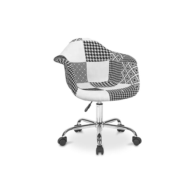 foto del prodotto sedia da ufficio con braccioli sedia da scrivania con rotelle rivestita in patchwork nero e bianco denisse weston bianco nero