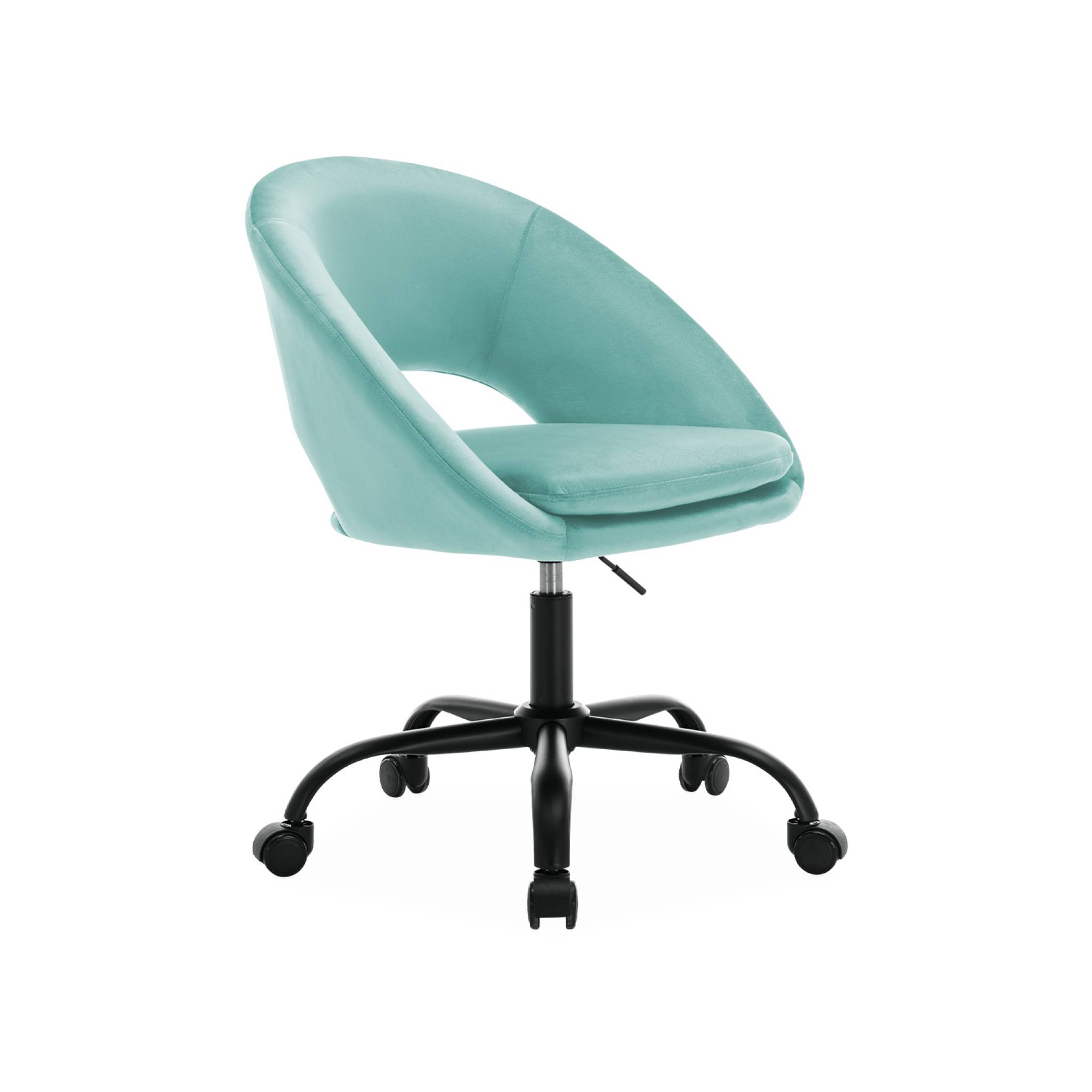 foto del prodotto sedia da ufficio con rotelle in velluto, cyan