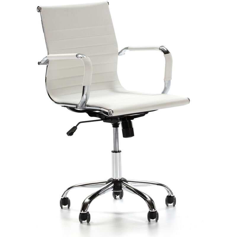 foto del prodotto sedia da ufficio croma reclinabile bianco, ecopelle, sedia executive con poggiatesta e braccioli imbottiti, altezza regolabile, design ergonomico