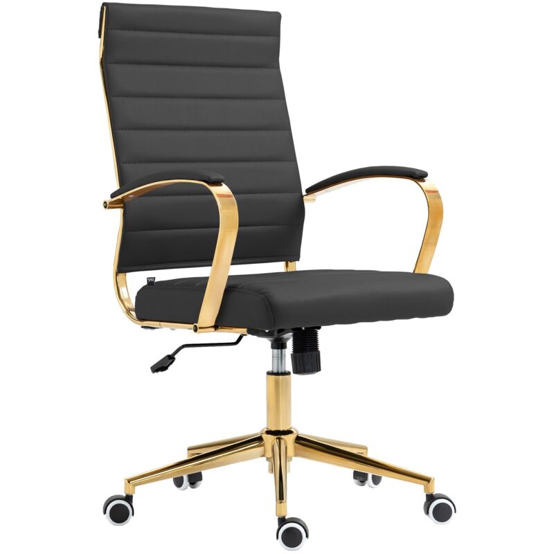 foto del prodotto sedia da ufficio di design chic con schienale ergonomico in ecopelle nera con struttura in metallo dorato bur10709