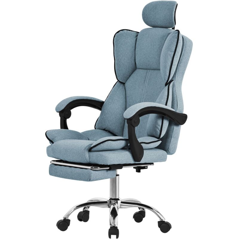 foto del prodotto sedia da ufficio ergonomica blu poltrona da scrivania regolabile in altezza con schienale alto sedia girevole con poggiapiedi cuscino e poggiatesta