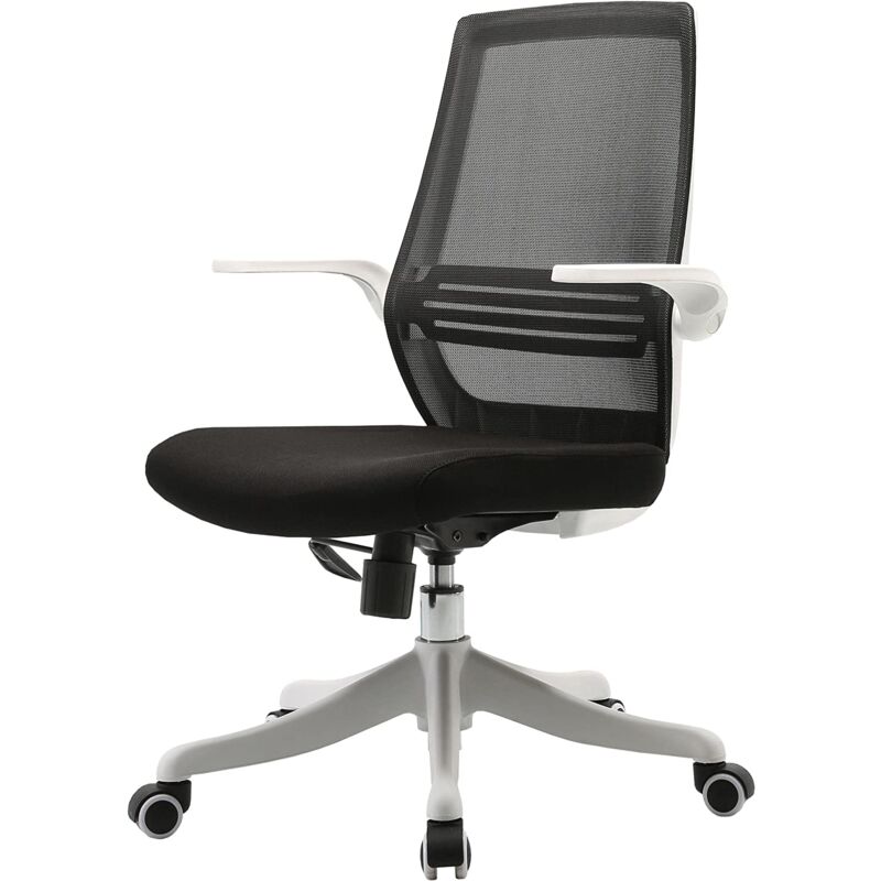 foto del prodotto sedia da ufficio ergonomica con braccioli in rete nera meccanismo a dondolo bur04106