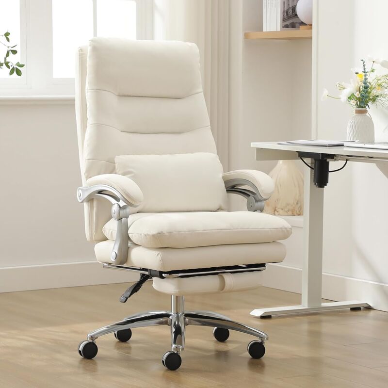 foto del prodotto sedia da ufficio ergonomica, con cuscino lombare, comodi cuscini e schienale a doppio strato, poggiapiedi, girevole, inclinabile fino a 150 ,