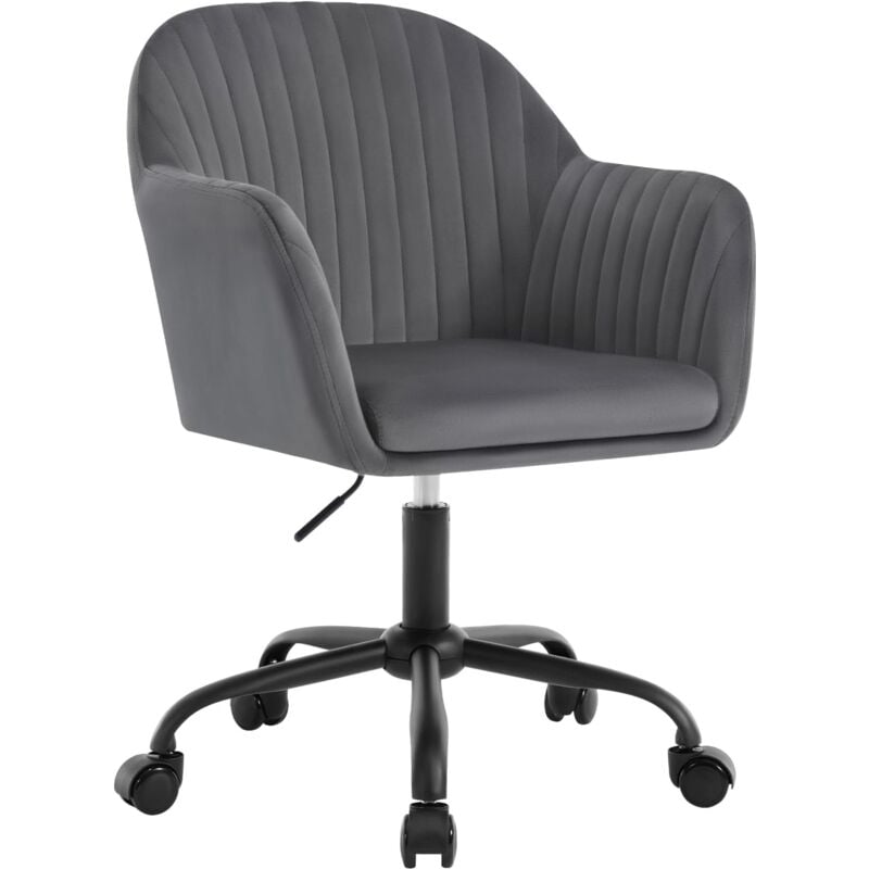 foto del prodotto sedia da ufficio ergonomica scrivania in velluto imbottita girevole a rotelle altezza regolabile, grigio scuro woltu