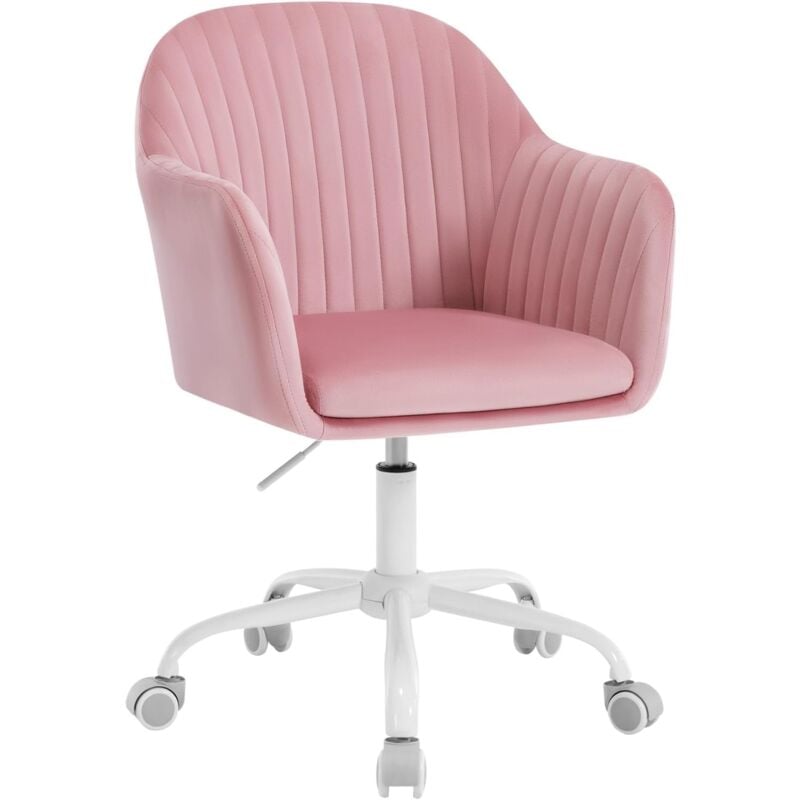 foto del prodotto sedia da ufficio ergonomica scrivania in velluto imbottita girevole a rotelle altezza regolabile, rosa woltu