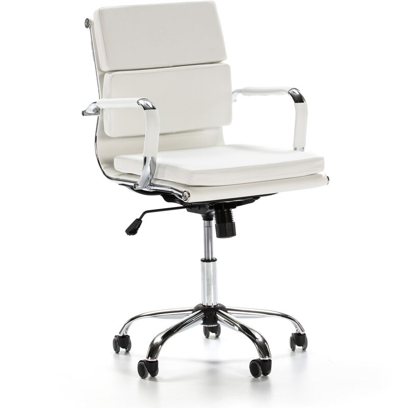 foto del prodotto sedia da ufficio fenix reclinabile bianco, ecopelle, sedia executive con poggiatesta imbottito, altezza regolabile, design ergonomico