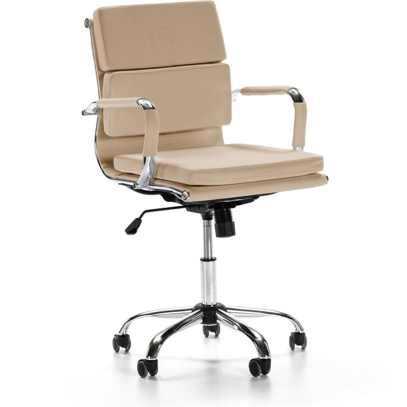 foto del prodotto sedia da ufficio fenix reclinabile taupe, ecopelle, sedia executive con poggiatesta imbottito, altezza regolabile, design ergonomico