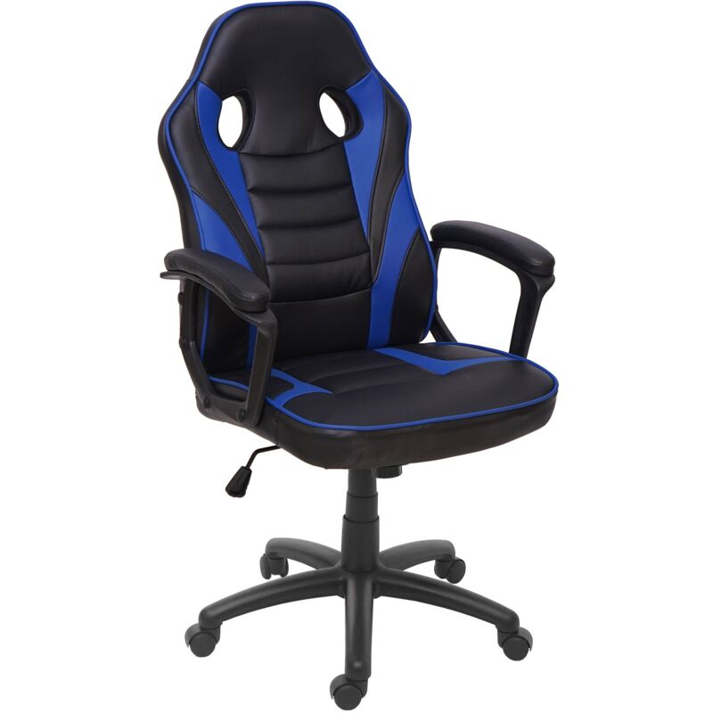 foto del prodotto sedia da ufficio gaming poltrona su ruote con meccanismo basculante seduta in pvc nero blu 040001838