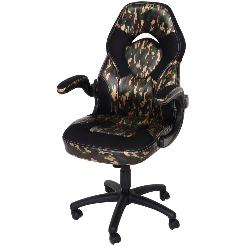 foto del prodotto sedia da ufficio girevole con braccioli pieghevoli in pvc nero mimetico 040006225