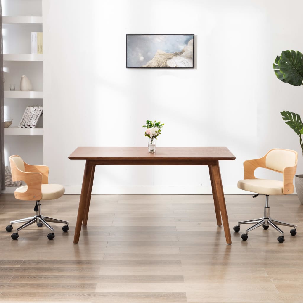 foto del prodotto sedia da ufficio girevole crema in legno piegato e similpelle cod mxl 16850