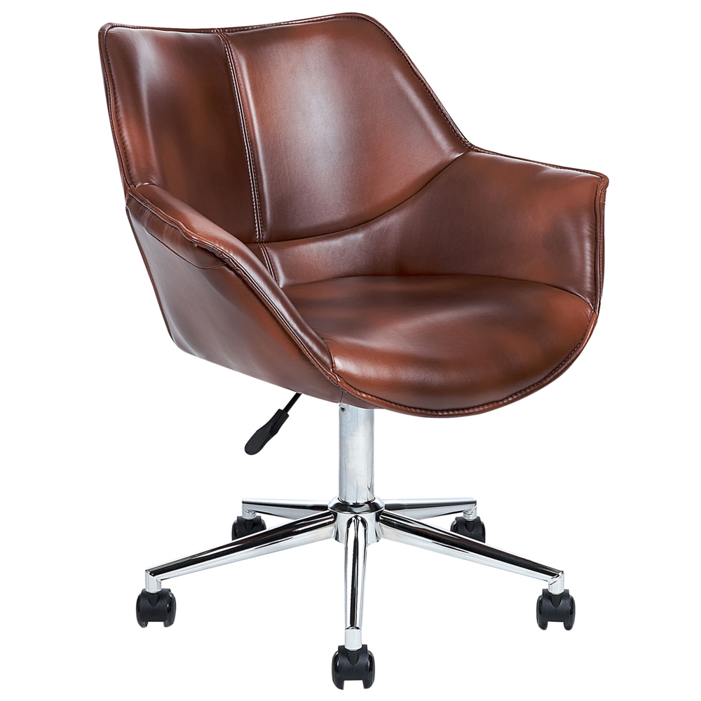 foto del prodotto sedia da ufficio in ecopelle marrone scuro girevole altezza regolabile stile moderno home office