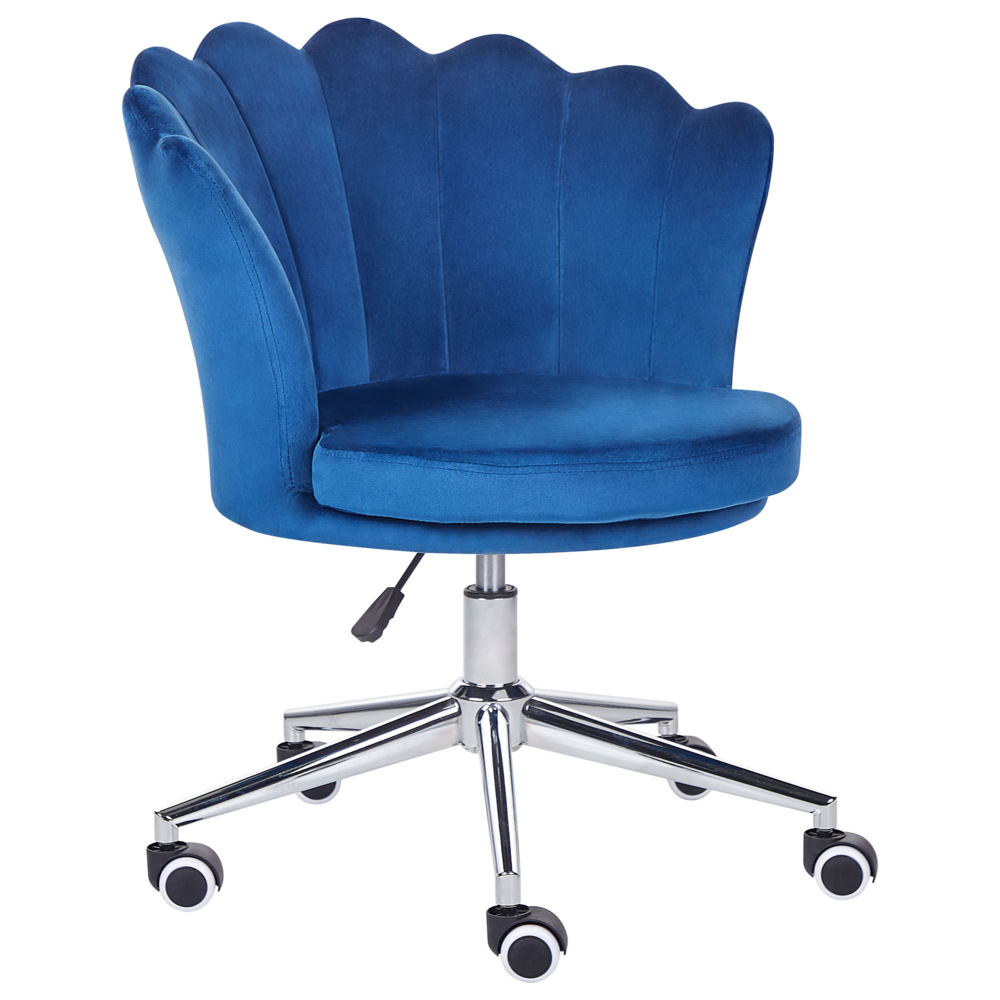 foto del prodotto sedia da ufficio in velluto di colore azzurro con base girevole altezza regolabile elegante moderna