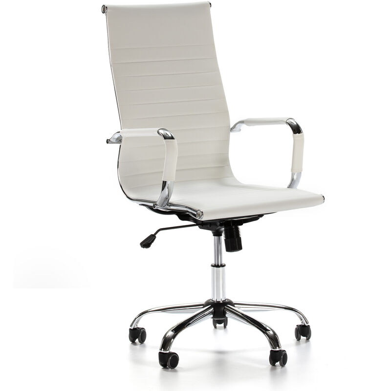 foto del prodotto sedia da ufficio londres reclinabile bianco, ecopelle, sedia executive con poggiatesta imbottito, altezza regolabile, design ergonomico