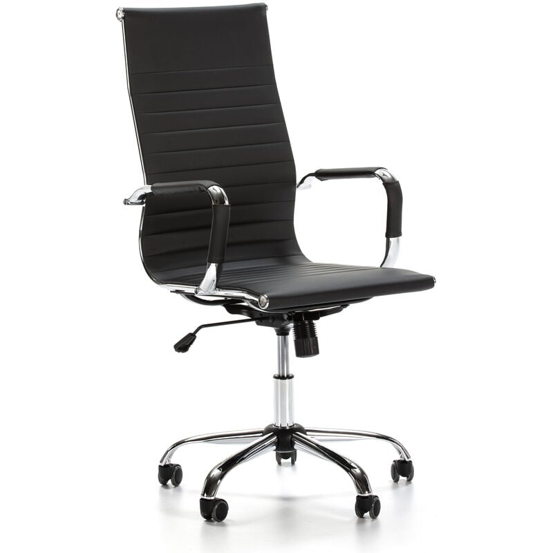 foto del prodotto sedia da ufficio londres reclinabile nero, ecopelle, sedia executive con poggiatesta imbottito, altezza regolabile, design ergonomico