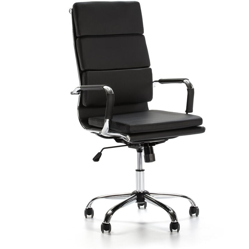 foto del prodotto sedia da ufficio morgan reclinabile nero, ecopelle, sedia executive con poggiatesta imbottito, altezza regolabile, design ergonomico