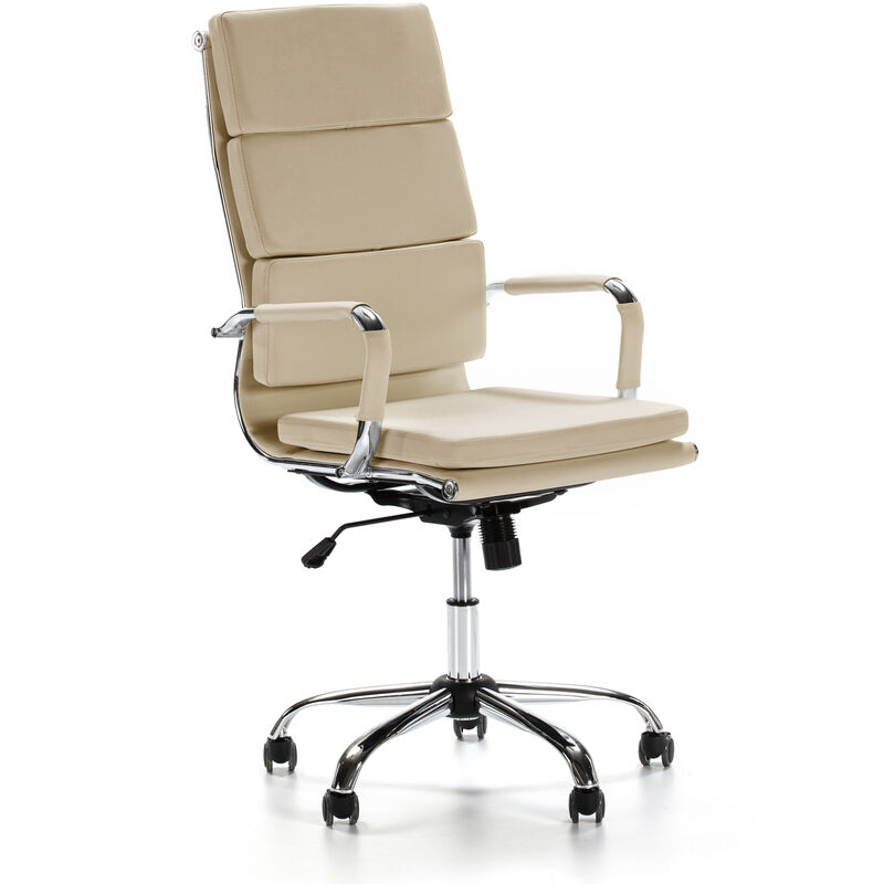 foto del prodotto sedia da ufficio morgan reclinabile taupe, ecopelle, sedia executive con poggiatesta imbottito, altezza regolabile, design ergonomico
