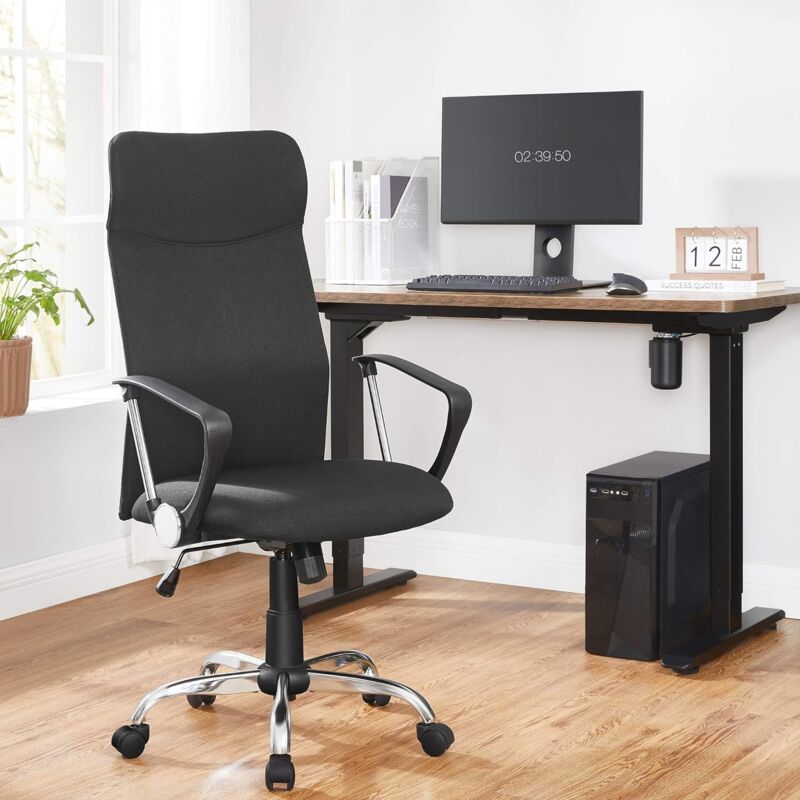foto del prodotto sedia da ufficio, poltrona da ufficio ergonomica, sedia girevole e rivestita in tessuto, regolabile in altezza e inclinazione libera, portata max 120