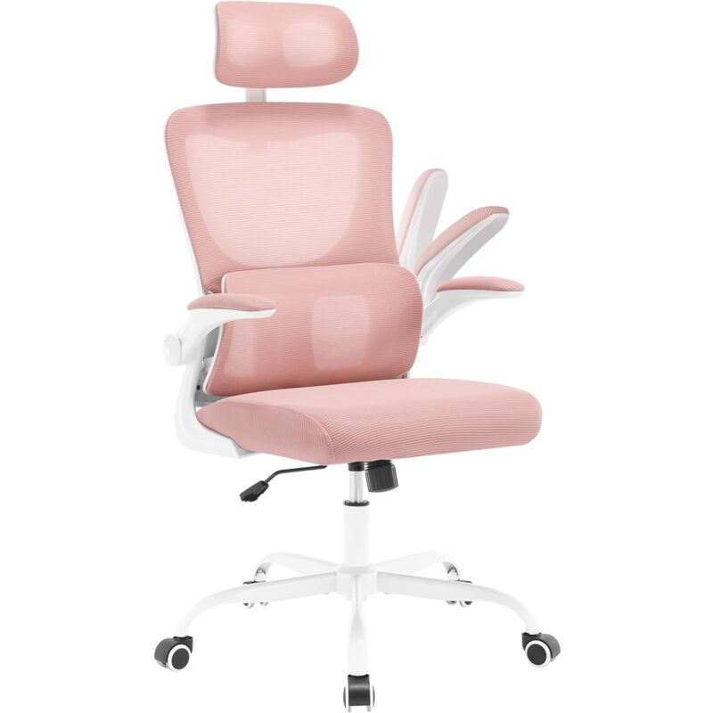 foto del prodotto sedia da ufficio - poltrona ergonomica con supporto lombare, schienale reclinabile e altezza regolabile, rosa - woltu