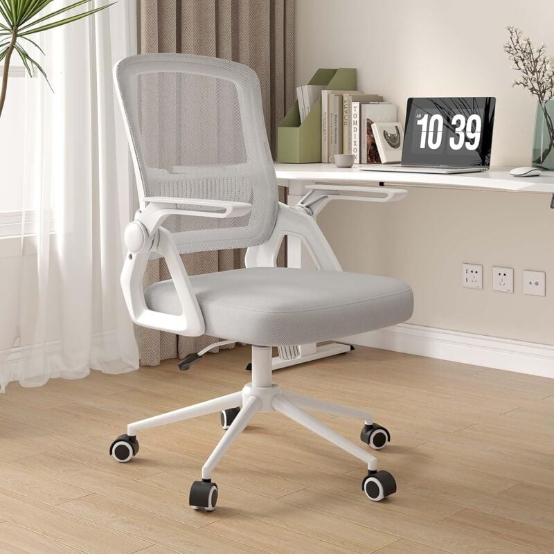 foto del prodotto sedia da ufficio scrivania ergonomica, con braccioli pieghevoli, altezza regolabile, rete respirante, girevole con ruote, funzione oscillante