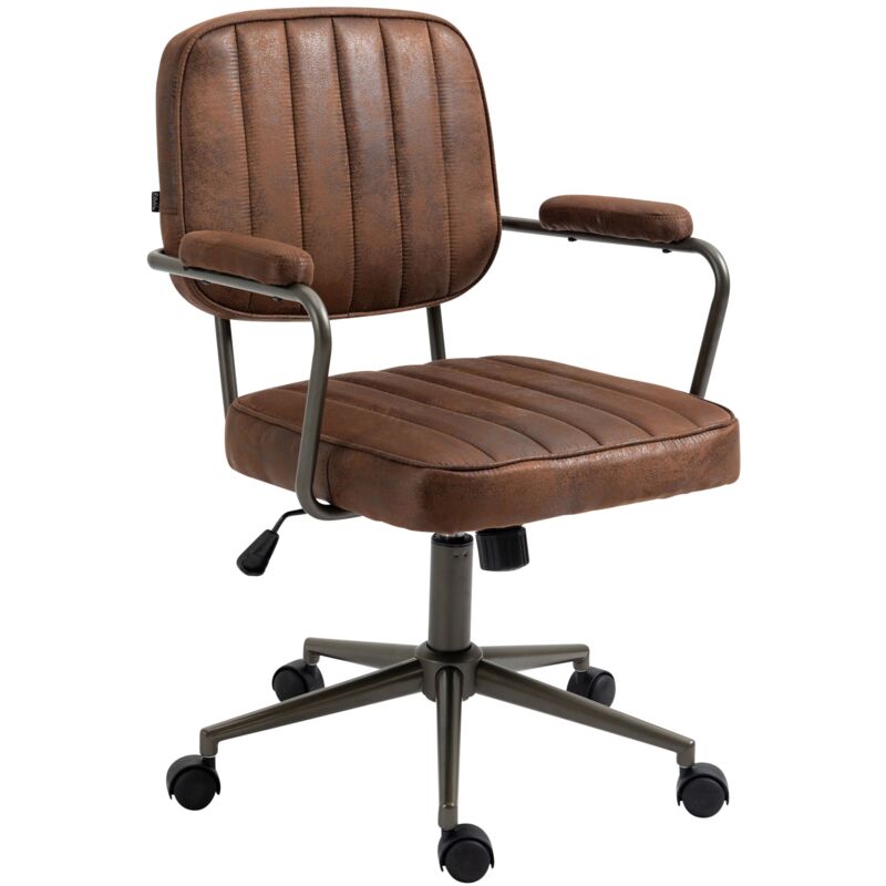foto del prodotto sedia da ufficio vintage industriale con rotelle in sintetico marrone invecchiato, altezza regolabile bur10685