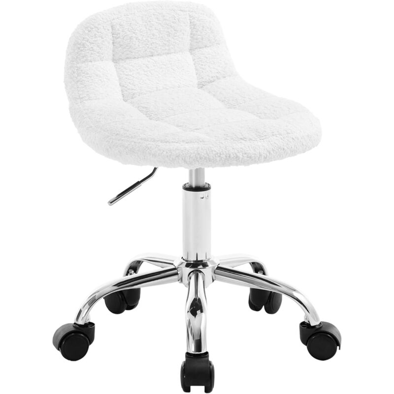 foto del prodotto sedia design girevole sgabello ufficio altezza regolabile ruote in ciniglia bianco woltu