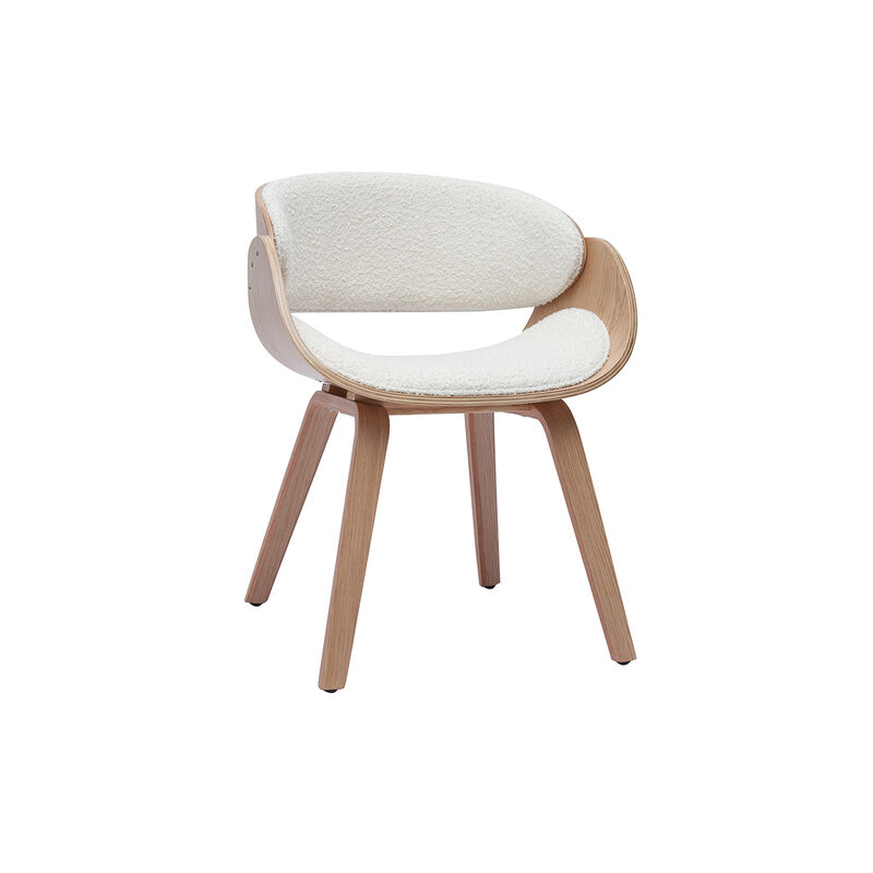 foto del prodotto sedia design in tessuto effetto lana boucl bianco e legno chiaro bent
