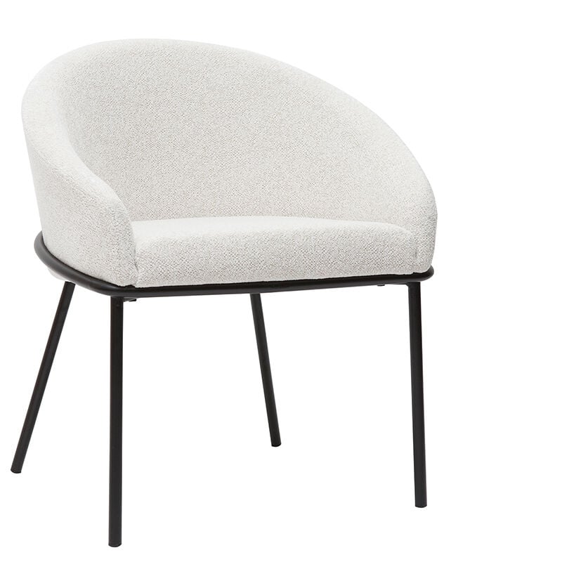 foto del prodotto sedia design in tessuto velluto ciniglia bianco crema e metallo nero jenna