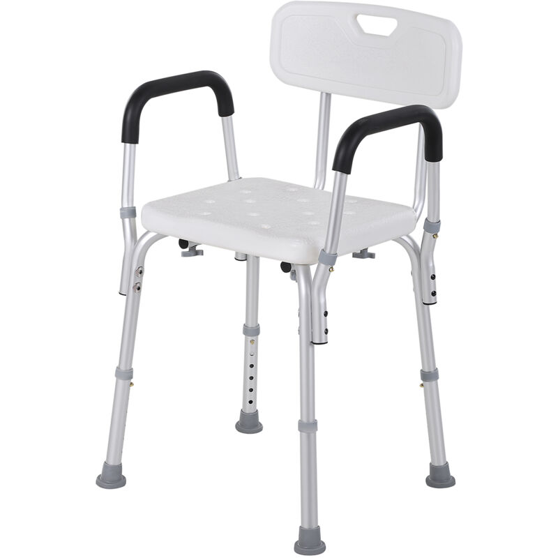 foto del prodotto sedia doccia in alluminio piedini antiscivolo altezza regolabile bianco homcom