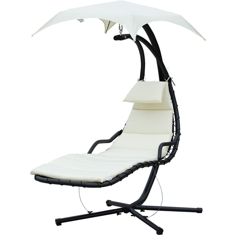 foto del prodotto sedia dondolo pensile relax chaise longue di lusso con tettuccio crema