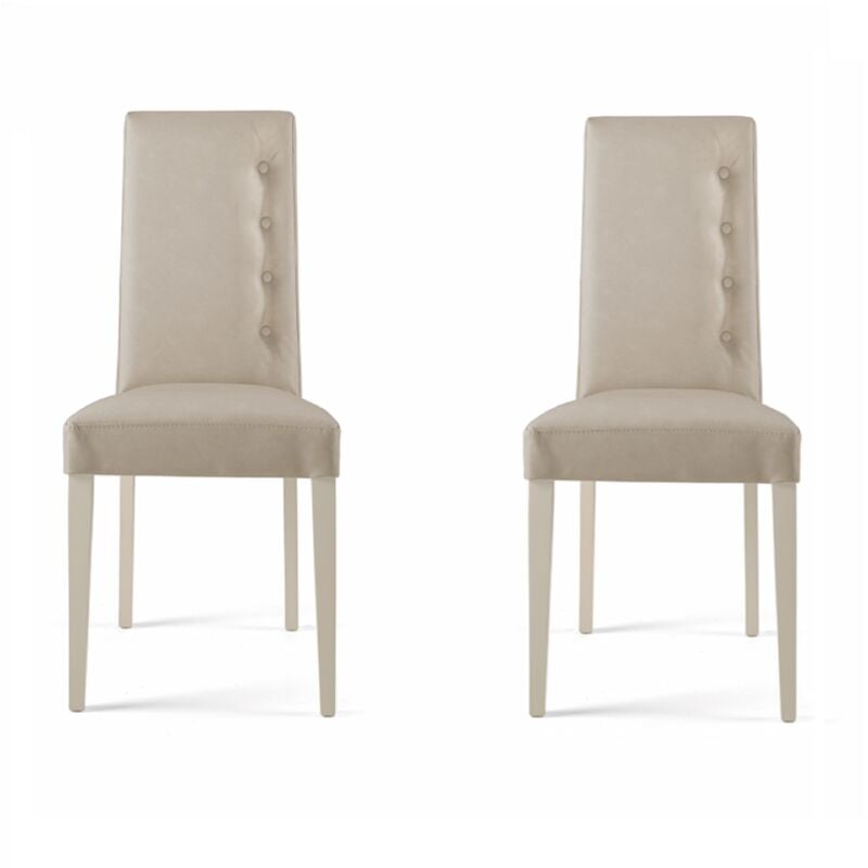 foto del prodotto sedia ecopelle nuvolato con 4 bottoni laterali gambe in legno side beige set da 2