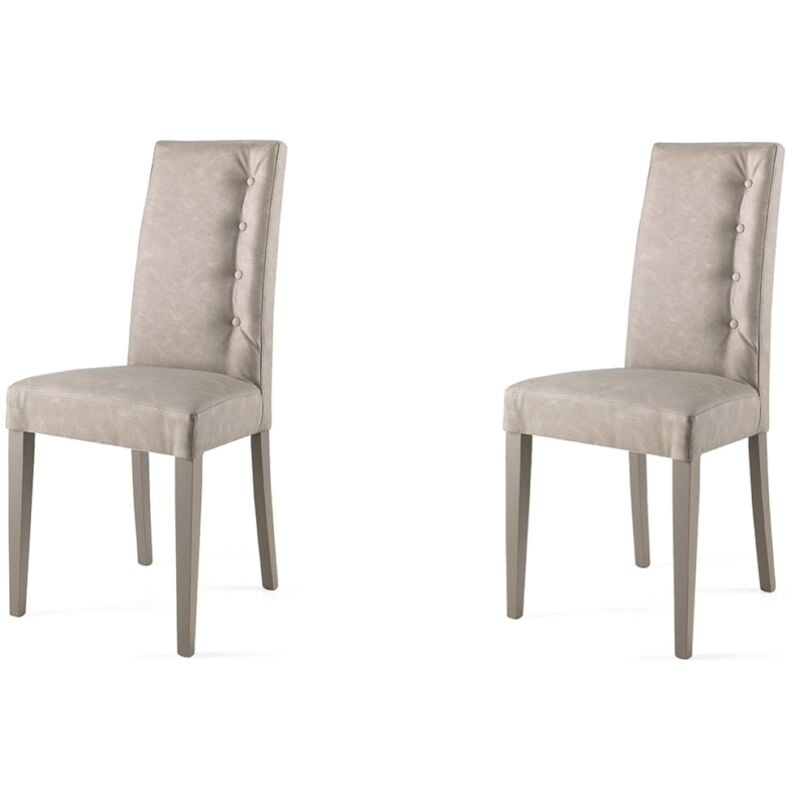 foto del prodotto sedia ecopelle nuvolato con 4 bottoni laterali gambe in legno side grigio set da 2